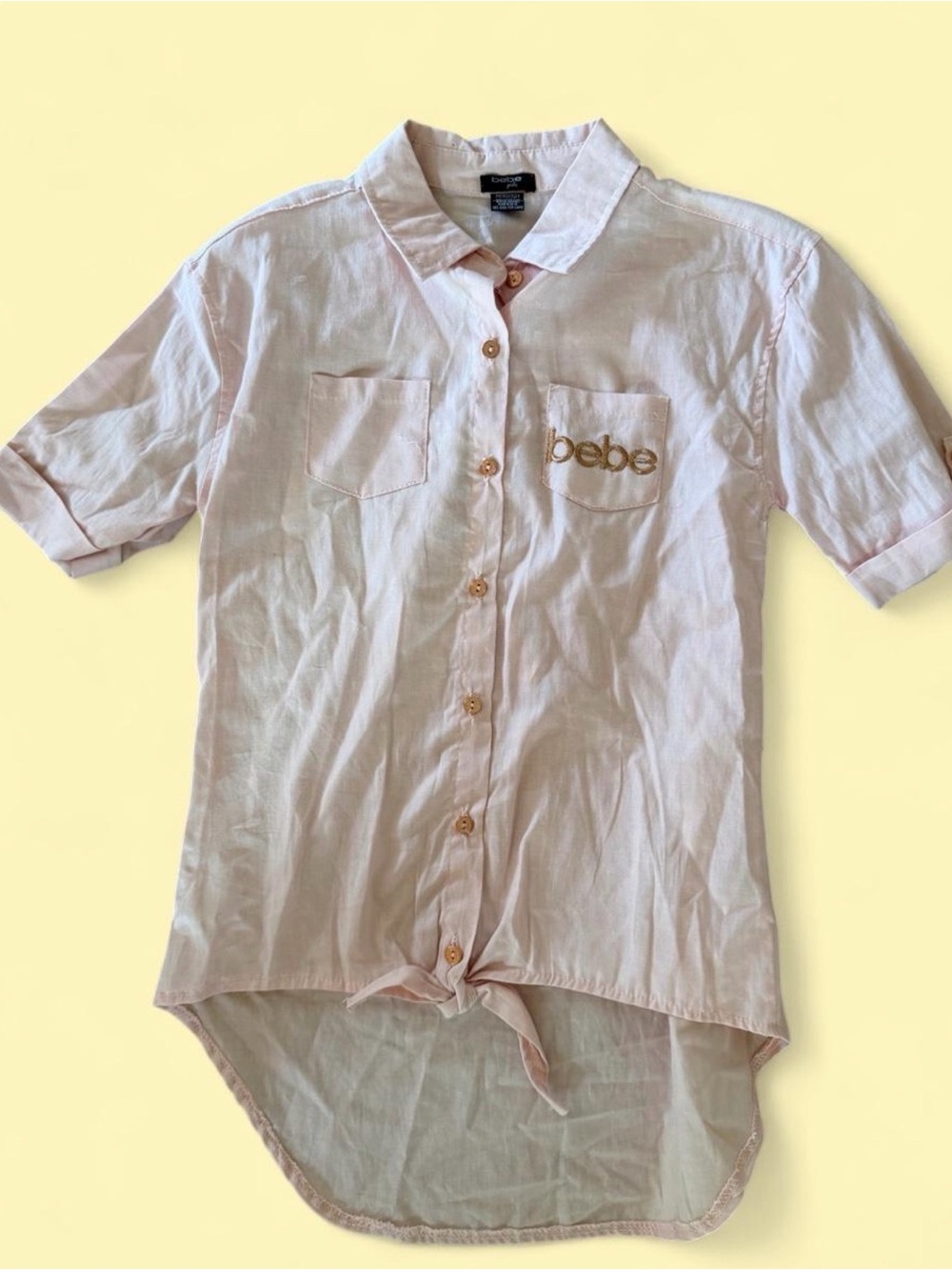 bebe Girls' Light Pink Button-Front High-Low Shirt
